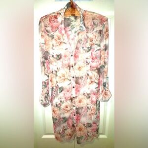 Urban Girl Sheer Floral Button-Front Cover-Up / Dress – Size L – NWOT